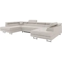 MEBLINI Schlafcouch mit Bettkasten - Ecksofa mit Schlaffunktion - Sofa mit Relaxfunktion und Kopfstützen - Couch U-Form - Eckcouch - Wohnlandschaf... - Beige