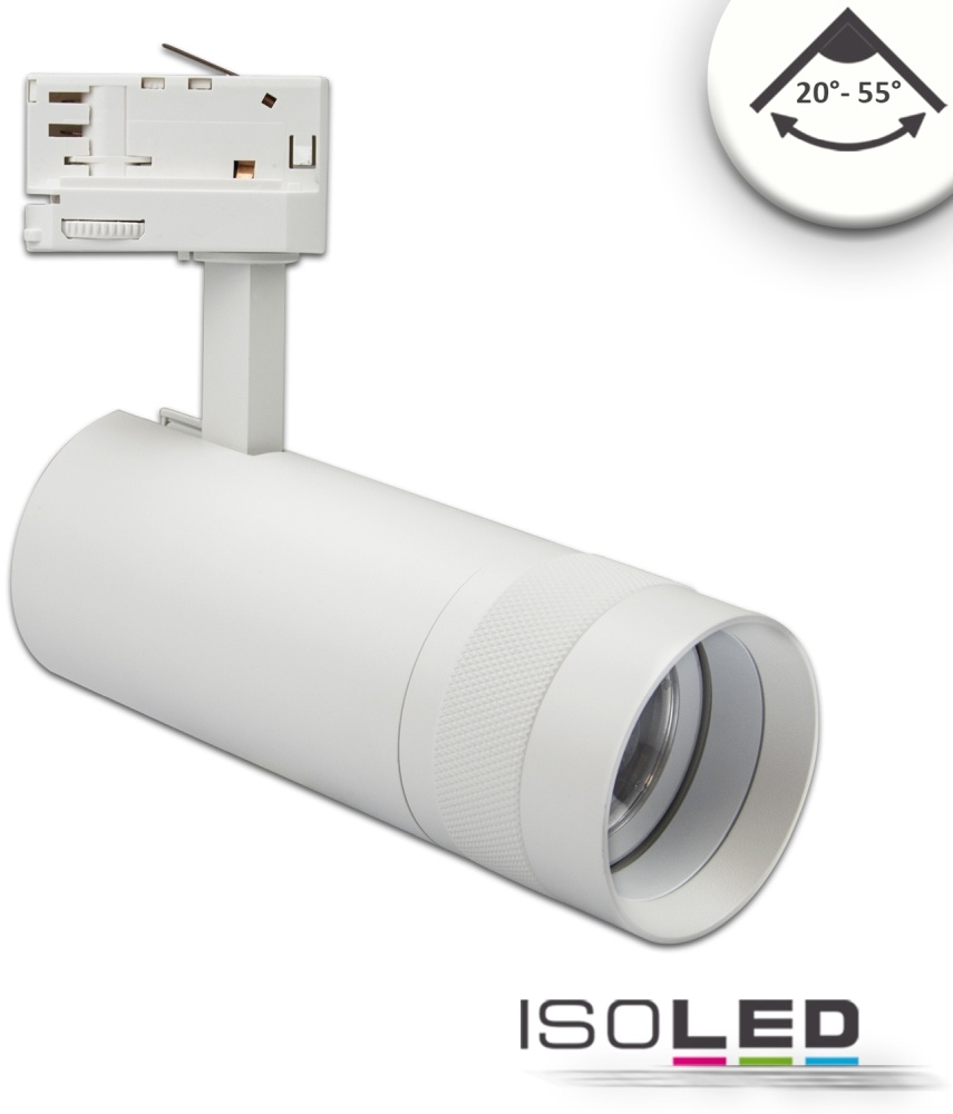 ISOLED LED 3-Phasen Schienenstrahler, fokussierbar, 24W 4000K 2400lm 20°-55°, CRi >90, Weiß matt ISO-114994