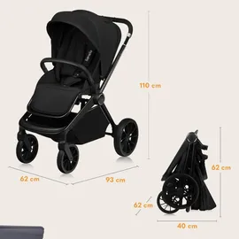 lionelo MIKA PLUS 3in1 bis 38 Monate (22kg), XXL-Verdeck mit UPF50+, 3-stufige Verstellung des Elterngriffs - Black Onyx - Schwarz