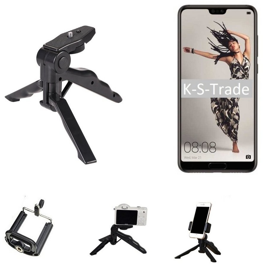 K-S-Trade für Huawei P20 Pro Single-SIM Smartphone-Halterung, (Stativ Tisch-Ständer Dreibein Handy-Stativ Ständer Mini-Stativ) schwarz