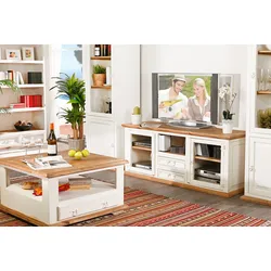 TV-Tisch Lowboard MEXICO, Pinie weiß / honig, Landhausstil Möbel, shabby