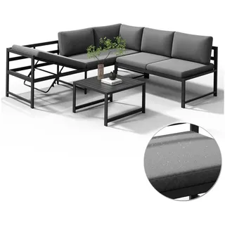 MuCoLa | Sitzgruppe Aluminium Lounge Ecksofa mit Liegefunktion wetterfest Grau Tisch Balkonmöbel Outdoor