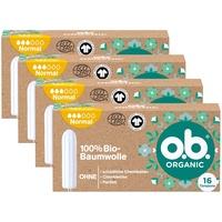 o.b. Organic Normal, Bio Tampons für mittlere bis stärkere Tage aus 100% Bio Baumwolle für natürlichen Schutz (4 x 16 Stück)