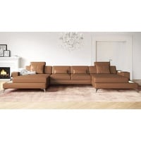 BULLHOFF Wohnlandschaft Wohnlandschaft Leder XXL Ecksofa Eckcouch U-Form Designsofa Leder LED Sofa Couch Cognac Braun »MÜNCHEN« von BULLHOFF braun