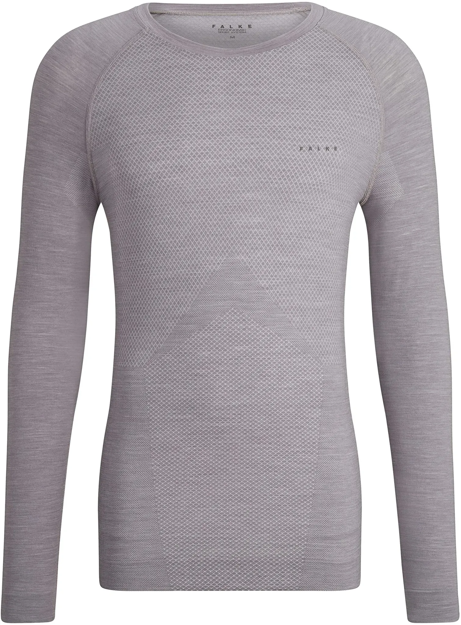 FALKE Herren Baselayer-Shirt Wool-Tech Light Round Neck M L/S SH Wolle Schnelltrocknend 1 Stück, Grau (Grey-Heather 3757), XL
