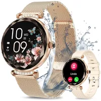 Smartwatch für Damen,1,19" AMOLED-Touch-Farbbildschirm Fitnessuhr mit Diamant,Blutdruck,Herzfrequenz,Schlafqualität,Frauengesundheit,2 Armbänder - Gold