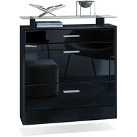 Vladon Schuhschrank, Schwarz Hochglanz, Holzwerkstoff, 89x96x23 cm, Garderobe, Schuhaufbewahrung,