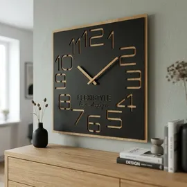 Flexistyle Wanduhr 60,0 cm Holz Digits ECO schwarz