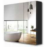 Emke, Spiegelschrank + Badezimmerspiegel, Spiegelschränke 75x65cm Spiegelschrank Badschrank mit Doppelseitiger Spiegel (Schwarz) (65 x 75 cm)