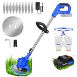 21V Elektrischer Akku-Rasentrimmer Garten-Trimmer Rasenkantenschneider mit Akku, Blau