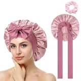 ACWOO Seidenhaube zum Schlafen, Verstellbare Satin Haarhaube, Atmungsaktive Schlafmütze für die Nacht, Weiche Silk Bonnet für Damen und Mädchen, mit Haargummis