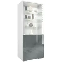Vladon Vitrine, Grau, 50x122.5x34.5 cm, Wohnzimmer, Wohnwände, Vitrinenschränke