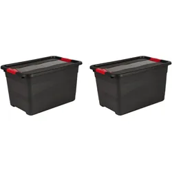 Transportbehälter KEEEPER "eckhart", schwarz (schwarz, rot), B:39,5cm H:34cm L:59,5cm, Kunststoff, Transportboxen, je 52 Liter, mit Deckel, Schiebeverschluss, extra stabil