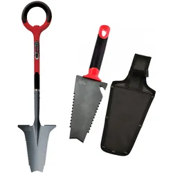 Radius Root Slayer Spaten SET, Wurzelspaten und Blumenkelle, Mehrzweckschaufel, Klinge mit Zähnen zum Schneiden der Wurzeln, 113 cm, rot