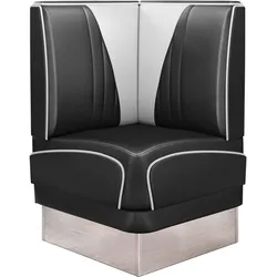Diner Eckbank | Schwarz | B:H 60 x 103 cm | V-Steppung | Leder | Eckbank American, American Diner Sitzbank, American Dinerbank, American Diner Möbel