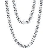 LuxusKollektion Kette und Anhänger Set Panzerkette Herren 8/12/14mm, Gold/Weißgold Cuban Link Chain