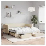 vidaXL Tagesbett Ausziehbar mit Schubladen Creme 90x200 cm Stoff