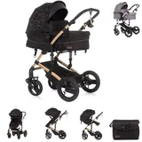 Chipolino Kinderwagen Camea 2 in 1, Moskitonetz, Wickeltasche, Getränkehalter schwarz