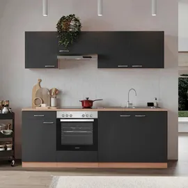 Respekta Küchenzeile Gerda 210 cm E-Geräte Glaskeramikkochfeld grau/buche nachbildung