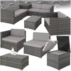 tectake® Rattan Lounge, für 5 Personen, Dicke der Polster 8 cm, inklusive großer Aufbewahrungsbox