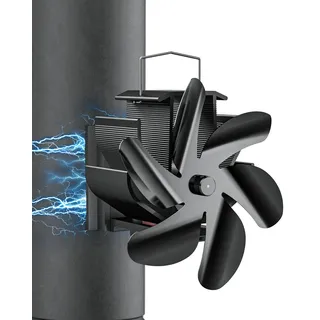 Signstek Ofenventilator, Holz Kaminventilator, Magnetisch Rohrventilator, Rohr Ofenventilator ohne Strom, 6 Blättriger Kaminlüfter am Kaminrohr Kaminofen Holzofen