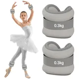 Gewichtsmanschetten Fuß 2 Stück (je 0,3 kg), Gewichte für Beine und Arme für Anfänger und Kinder, Ankle Weights, Handgelenk Gewichte, Fußgewichte Ideal für Pilates, Yoga, Jogge, Grau