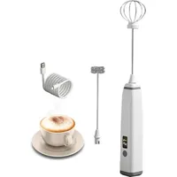 Milchaufschäumer, elektrischer Milchaufschäumer, per USB wiederaufladbar, mit Doppel-Schneebesenkopf mit LED-Anzeige, 3 einstellbare