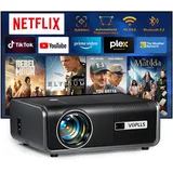 voplls Smart Beamer【Netflix Official/Autofokus Trapezkorrektur】 Full HD 1080P 25000L Beamer 4K Unterstütz, VOPLLS WIFI6 Bluetooth Heimkino Video/Outdoor Beamer für Android/iPhone/Handy Projektor mit Stativ