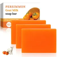 Persimmon Soap 3PCS,Kaki Seife,Ziegenmilch Feste Seife für Gesicht und Körper,Persimone Kernseife Natur mit Schaumnetz,Duschseife Männer Frauen & Handseife fest,Porenreinigung & Feuchtigkeitsspendend