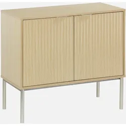 Anrichte mit geriffeltem Holzdekor und champagnerfarbenem Metall, 2 Türen 80cm