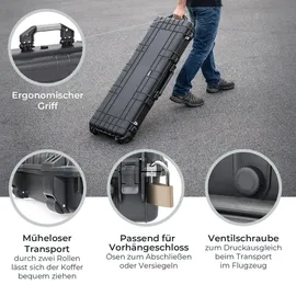 HMF Outdoor Transportkoffer ODK200, Wasserdichter IP67 Hartschalenkoffer mit Rasterschaumstoff, 135 x 41 x 15,5 cm, Schwarz