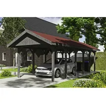 SKANHOLZ Satteldach-Carport Wallgau 3,80 x 9,00 m grau mit roten Schindeln