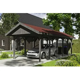 SKANHOLZ Satteldach-Carport Wallgau 3,80 x 9,00 m grau mit roten Schindeln