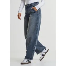 Bequeme Jeans URBAN CLASSICS "Urban Classics Ladies Tapered Baggy Jeans", Damen, Gr. 27, Normalgrößen, dirty washed, 100% Baumwolle, unifarben, casual, Jeans