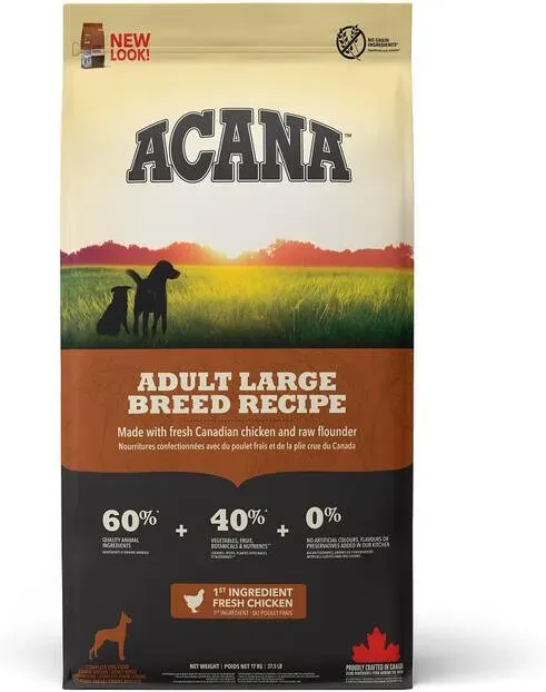 Acana Trockenfutter für ausgewachsene Riesenrassen 17 kg (Huhn, Kalmar, gefriergetrocknetes Huhn, Putenleber), frei von Getreide, Soja, Mais, Weizen, Kartoffeln und Maniok, ohne künstliche Zusatzstoffe