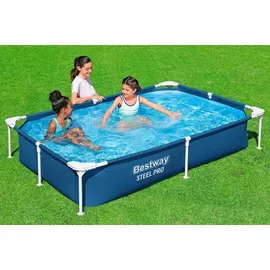 BESTWAY Steel Pro Frame Pool 221 x 150 x 43 cm inkl. Filterpumpe und Reparaturset
