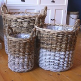 Allzweckkorb Korb Aufbewahrungskorb Jute Rand Maritim Shabby Chic Deko rund Holz