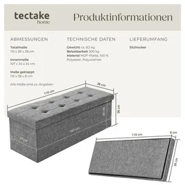 Tectake tectake® Faltbare Sitztruhe mit Stauraum 110x38x38cm Hellgrau