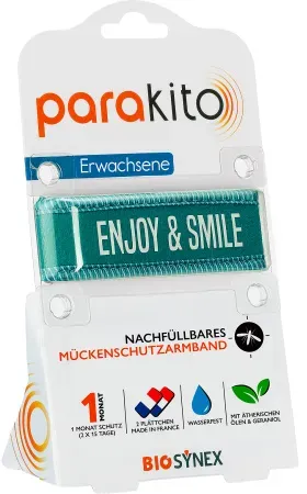 Parakito Mückenschutzarmband Nachfüllbar Erwachsene Enjoy & Smile Blau 1 Stück