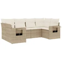 6-teilige Garten-Sofagarnitur, modular mit Stauraum, PE-Rattan & Stahl, Beige, UV-beständig, Kissen mit abnehmbarem Bezug - Beige
