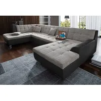 DOMO collection Wohnlandschaft Treviso incl. Zierkissen, moderne Steppung, XXL: B/T/H: 364/201/83 cm, wahlweise mit Bettfunktion, in vielen Bezugsarten auch in Cord U-Form schwarz