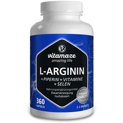 L-Arginin 750 mg hochd.+Piperin+Vitamine Kapseln 360 St