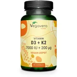 Vitamin D3 K2 hochdosiert | 100% VEGAN | 7.000 IE Vitamin D3 + 200 μg Vitamin K2 Depot pro Kapsel | Laborgeprüft & Ohne Konservierungsstoffe | Vegavero®