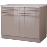 WIHO KÜCHEN Unterschrank WIHO KÜCHEN "Chicago", braun (front: trüffel glanz, korpus: trüffel. arbeitsplatte: canvas grau), B:100cm H:85cm T:60cm, Schränke, 100 cm breit, 2 Schubkästen und 2 Türen, für viel Stauraum