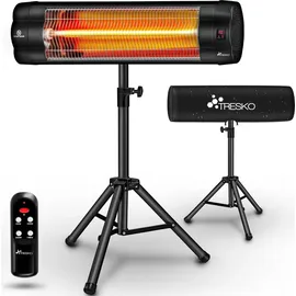 TRESKO Heizstrahler Infrarot 2500W schwarz mit Fernbedienung & Abdeckung | Wärmestrahler elektrisch mit 3 Heizstufen | Terrassenstrahler Innen & A... - Schwarz