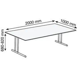 Kerkmann Lago Schreibtisch weiß rechteckig, C-Fuß-Gestell chrom 200,0 x 100,0 cm