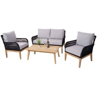 Mendler Gartengarnitur HWC-H58, Lounge-Set Sofa Sitzgruppe, Seilgeflecht Rope Holz Akazie Spun Poly MVG Kissen hellgrau