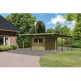 Karibu Doppelcarport Eco 5,27 x 5,76 m grün inkl. Abstellraum