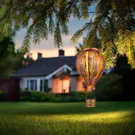 GLOBO 2er Set LED Solarleuchte Heißluftballon Feuereffekt Außenleuchte Hängelampe Terrassenleuchte, Dekorstanzugen, braun