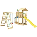 Jungle Gym Spielturm JUNGLE GYM "Veranda", gelb, Spieltürme, KinderB:454cm H:310cm T:437cm, Holz, Spielanlage mit Schaukel, Kletterbock und Rutsche mit Wasseranschluss, B:454cm H:310cm T:437cm